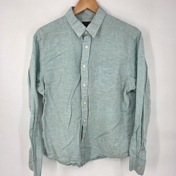 UNTUCKit Long Sleeve Button Up Light Blue Teal LINEN Blend Mens L Regular - Picture 2 of 7